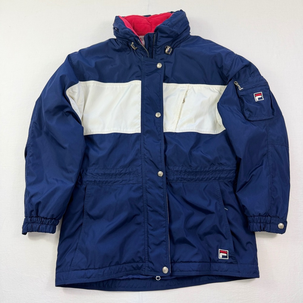 Vintage Fila Ski Jacket Womens 10 Navy White Colorblock Pink Fleece Collar